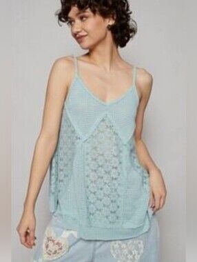 POL NWT Light Blue Crochet Lace Tank Top